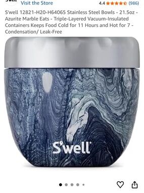 S'well Azurite Marble Insulated Bowl in Marble Blue